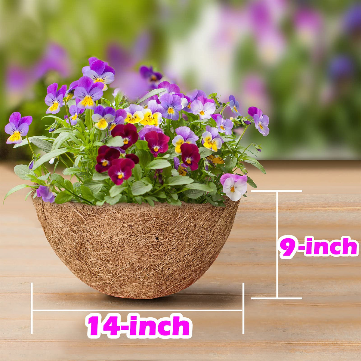 TigeJoy natural coco liner emphasizes eco-friendly, biodegradable planter solution.