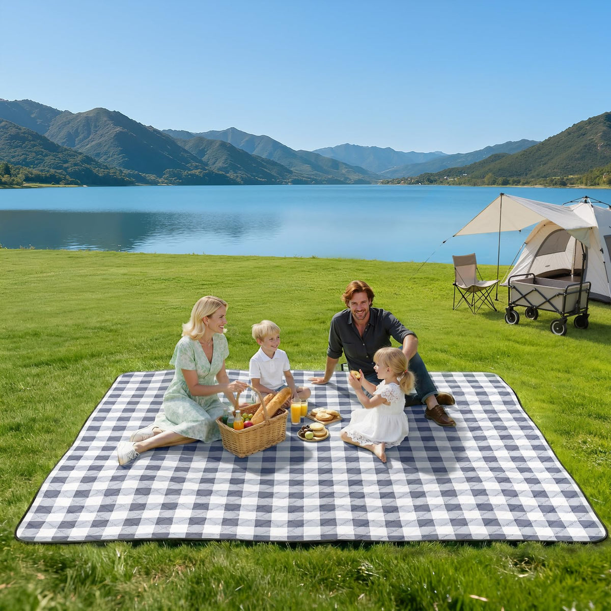 TigeJoy picnic blanket spread flat showing generous 80x100 inches for family picnics