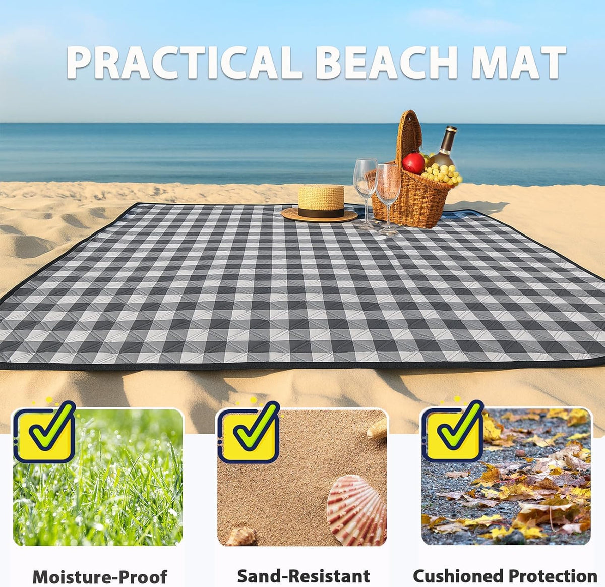 TigeJoy picnic blanket park setup shows water-repellent top layer