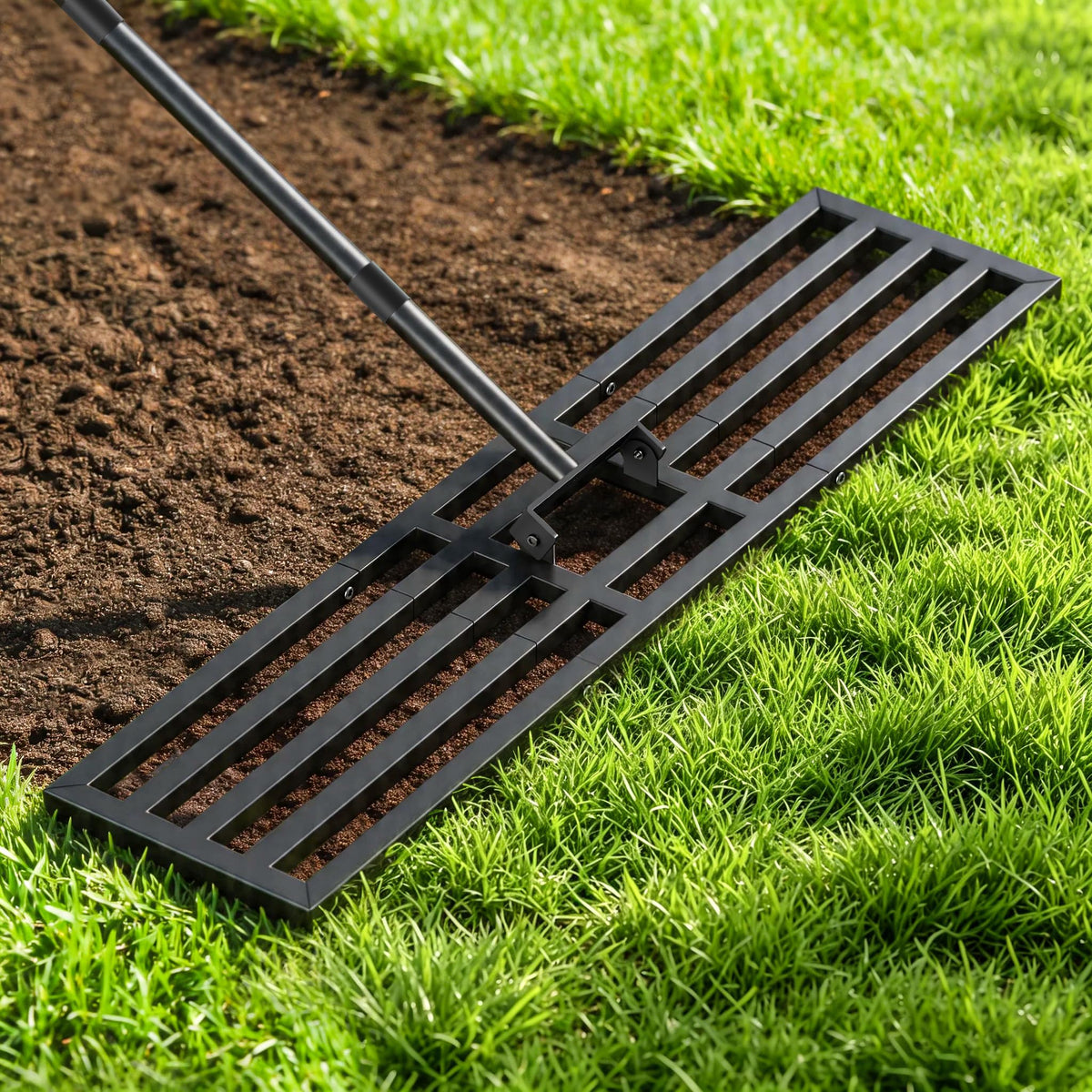Tigerden lawn leveling rake plate for even soil leveling on a smooth lawn.