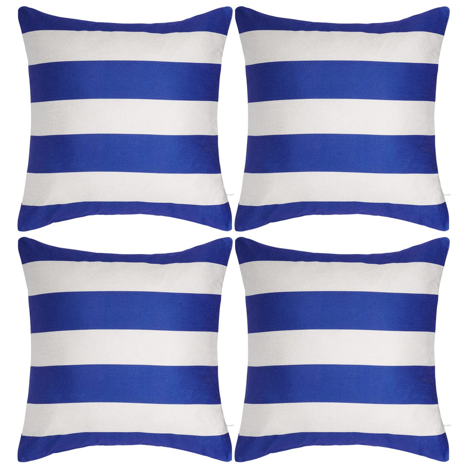 Tiggell striped outdoor 18x18 pillow cover in blue and white for patio use.