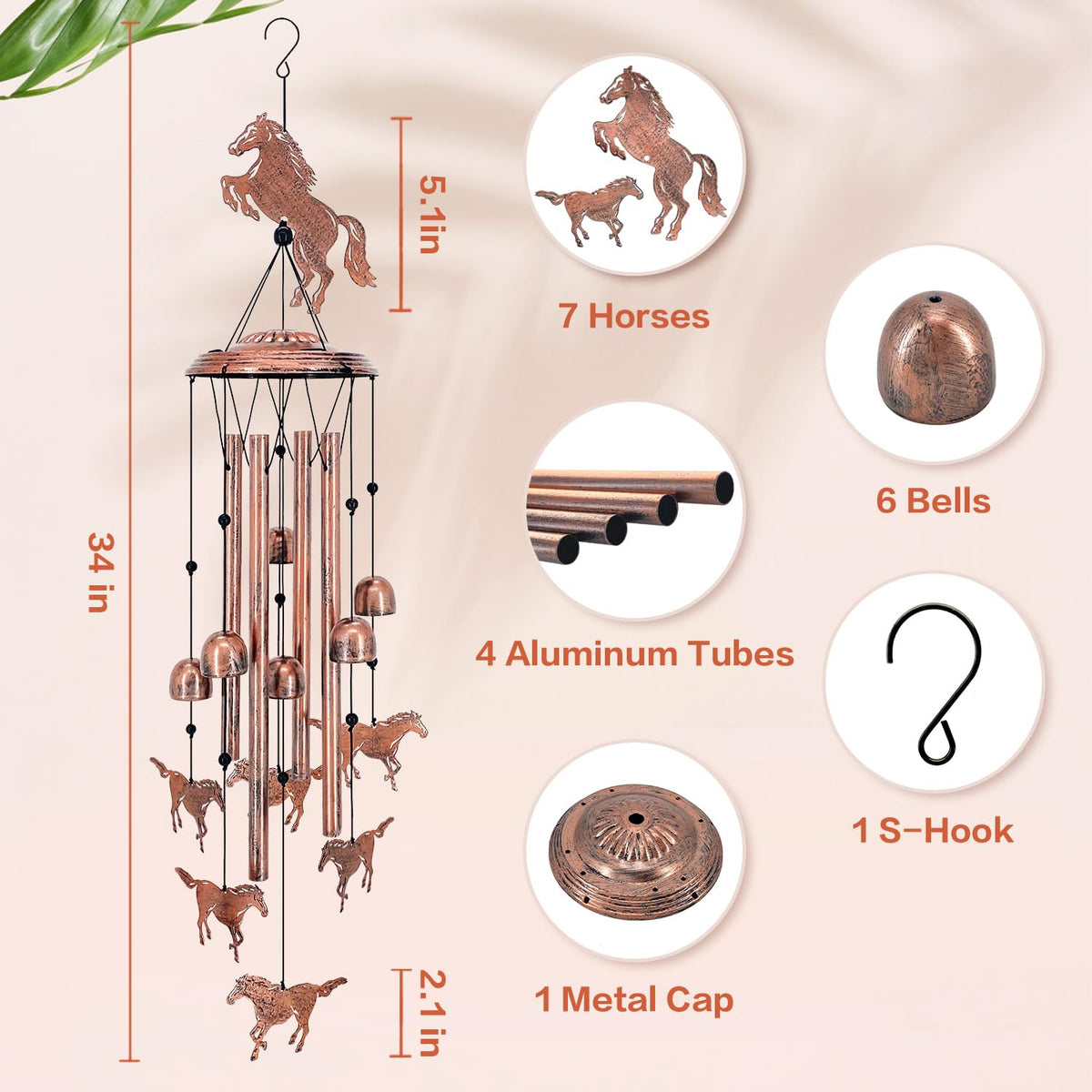 TIGGSY durable metal wind chime withstands outdoor weather.