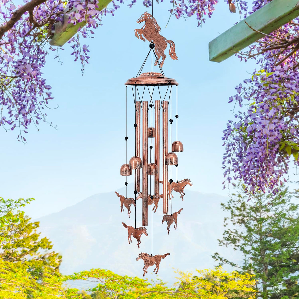 TIGGSY wind chime with metal tubes producing crisp tones in breeze.