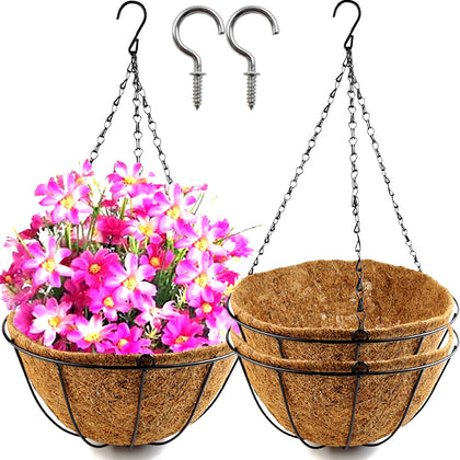TIHOOD 2-pack 8-inch hanging baskets for outdoor plants.