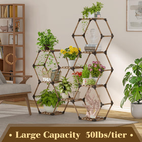 Tikea hexagonal plant stand on balcony enhances outdoor decor.