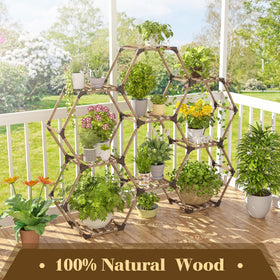 Tikea hexagonal plant stand indoors in a living room setting