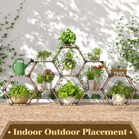 Tikea hexagonal plant stand in living room as a decorative plant display.