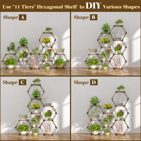 Tikea hexagonal plant stand natural eucalyptus wood finish for interiors.