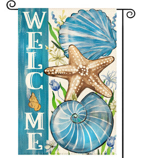 Tikeciti Summer Ocean Welcome Flag with blue shells and starfish for outdoor decor