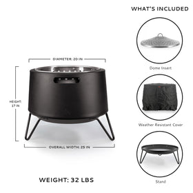 TIKI fire pit with stand and cover arrangement to improve airflow and protection