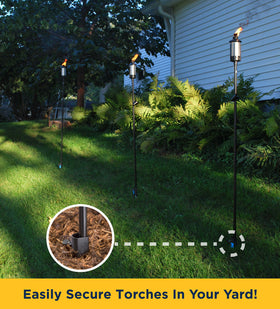 Ground installation view highlighting quick setup for tiki torches