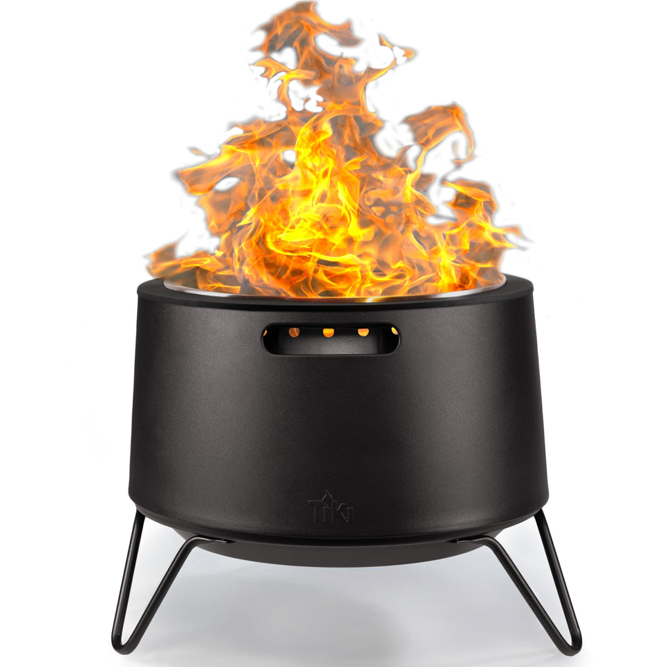 TIKI smokeless 20-inch fire pit viewed from the top for clean outdoor evenings