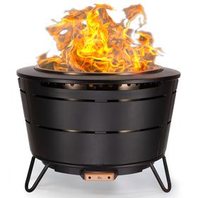 TIKI Smokeless Reunion Fire Pit 27.5 inch with stand delivers even warmth for gatherings.