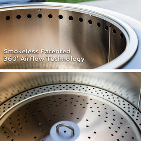 Weather-resistant cover protects the pit from the elements.