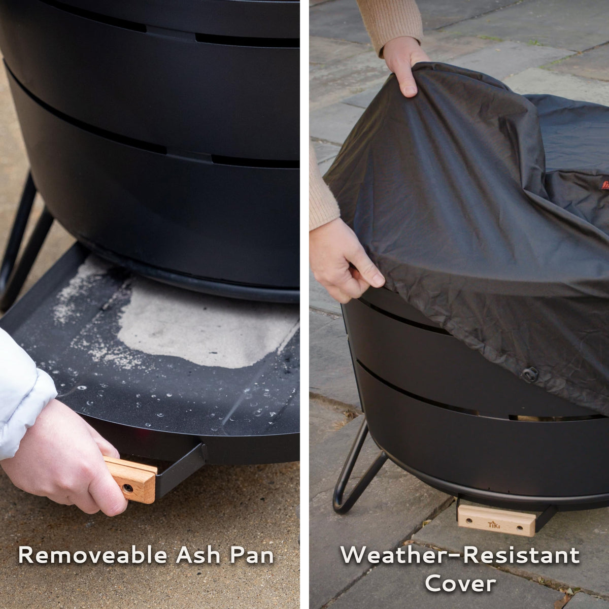 TIKI Smokeless Reunion Fire Pit stand ensures a stable outdoor setup.
