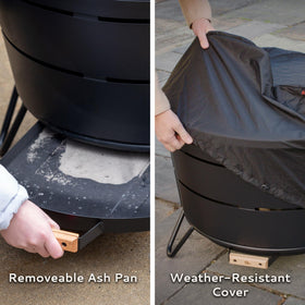 TIKI Smokeless Reunion Fire Pit stand ensures a stable outdoor setup.