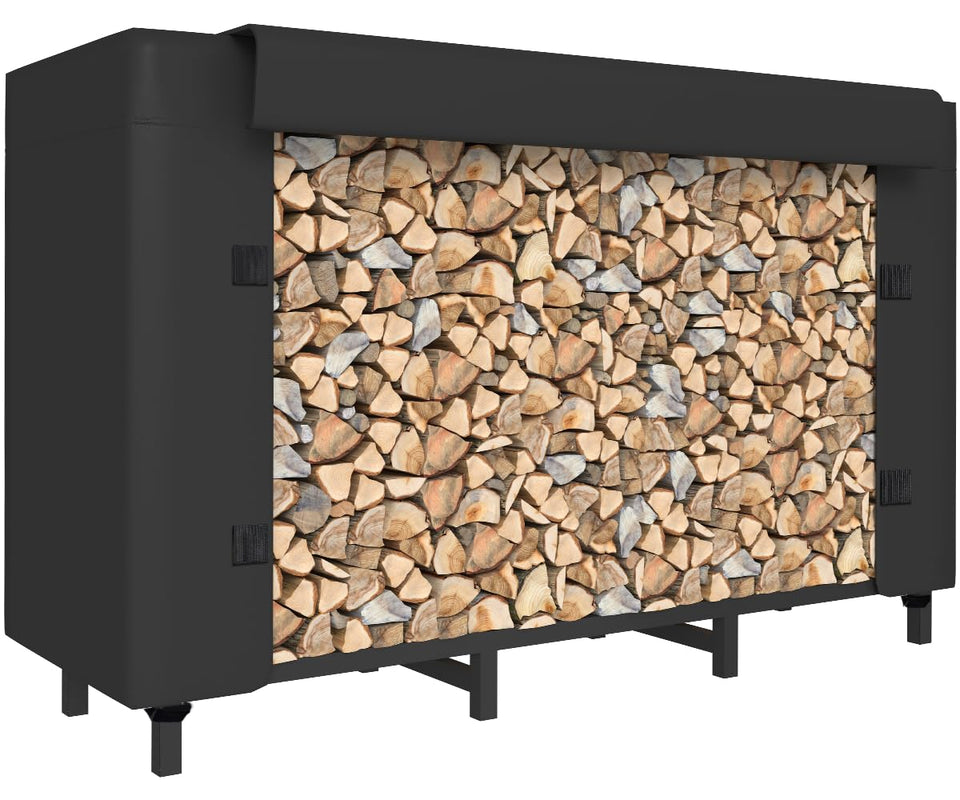Tikimilor 4ft firewood rack with cover protects and organizes logs outdoors.