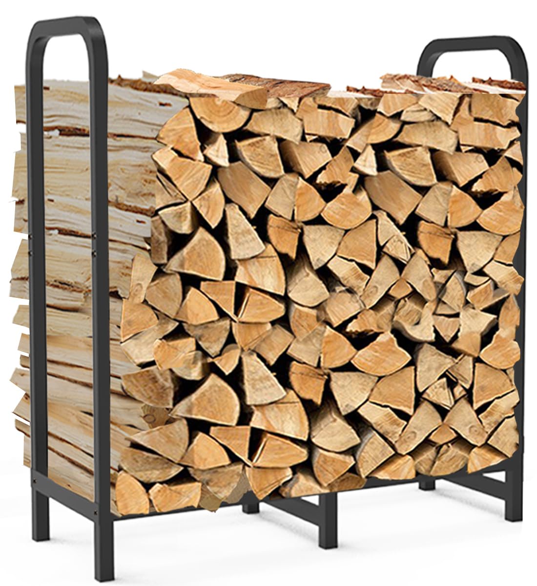 Tikimilor 2.8ft firewood rack side view showing elevated dry storage.
