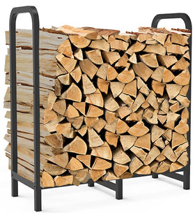 Tikimilor 2.8ft firewood rack side view showing elevated dry storage.