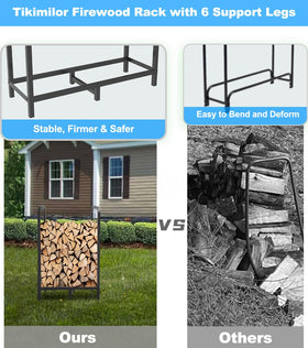 Tikimilor firewood rack elevated design keeps wood off damp ground.
