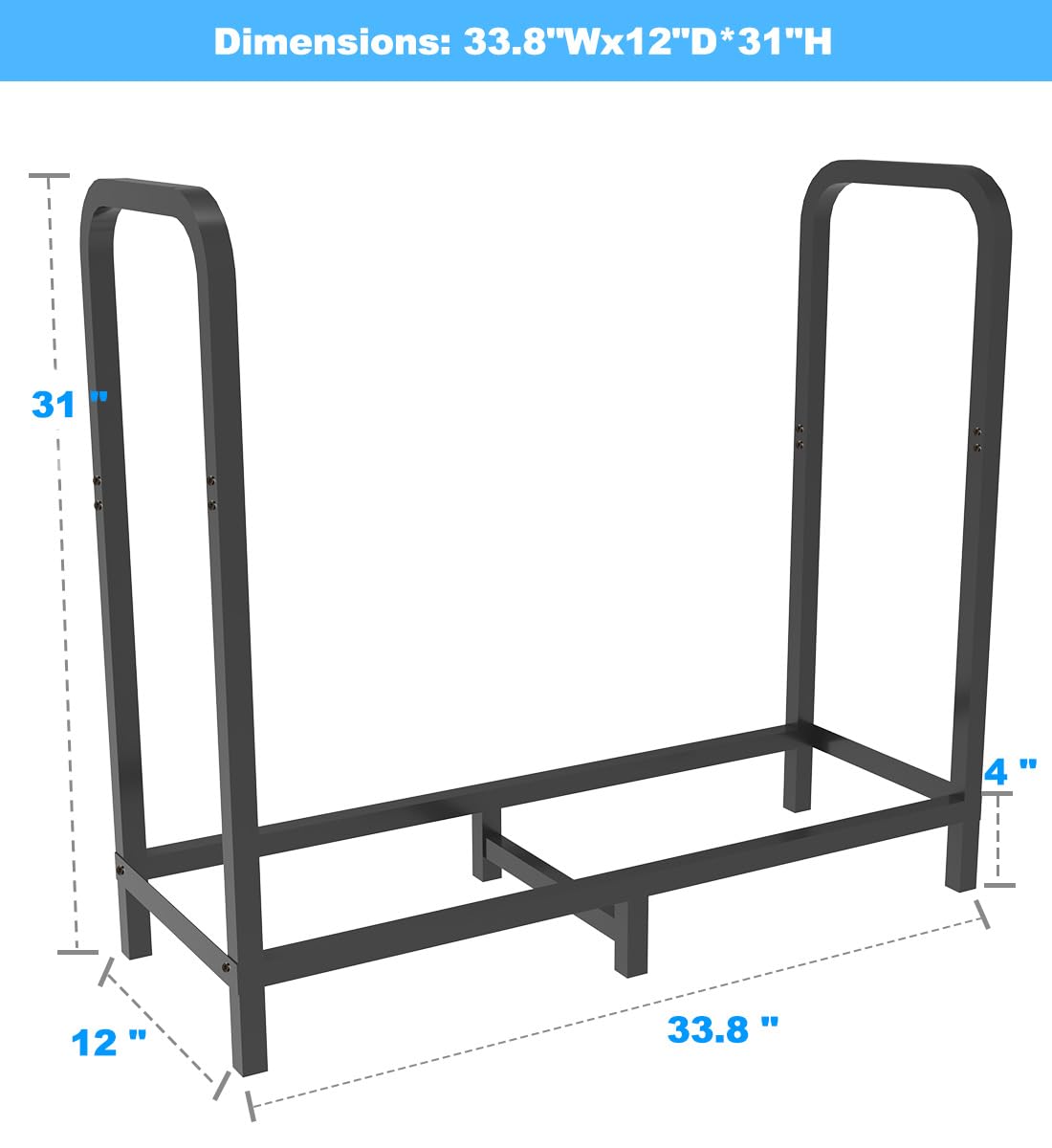 Tikimilor firewood rack with six legs for stable heavy logs storage.