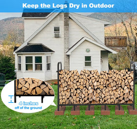 Tikimilor firewood rack weatherproof coating protects outdoor wood storage against elements.