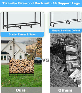 Indoor/outdoor Tikimilor firewood rack fits beside fireplaces or in sheds