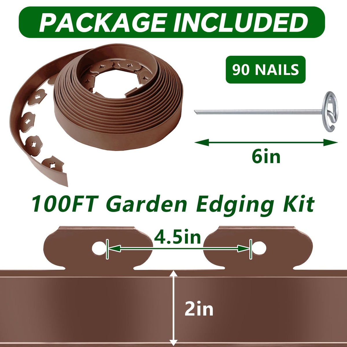 Close-up of Tikitup nails included with the edging for secure installation.