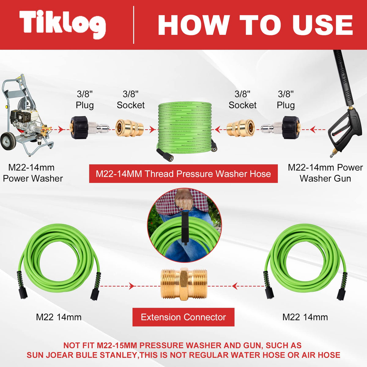 TikLog M22-14mm male-to-male connector for flexible hose linking.