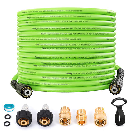 TikLog pressure washer hose 50ft ready for tough outdoor cleaning with kink-resistant design.