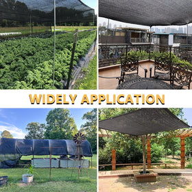 Tilvex heavy-duty shade cloth on garden fence with grommets.