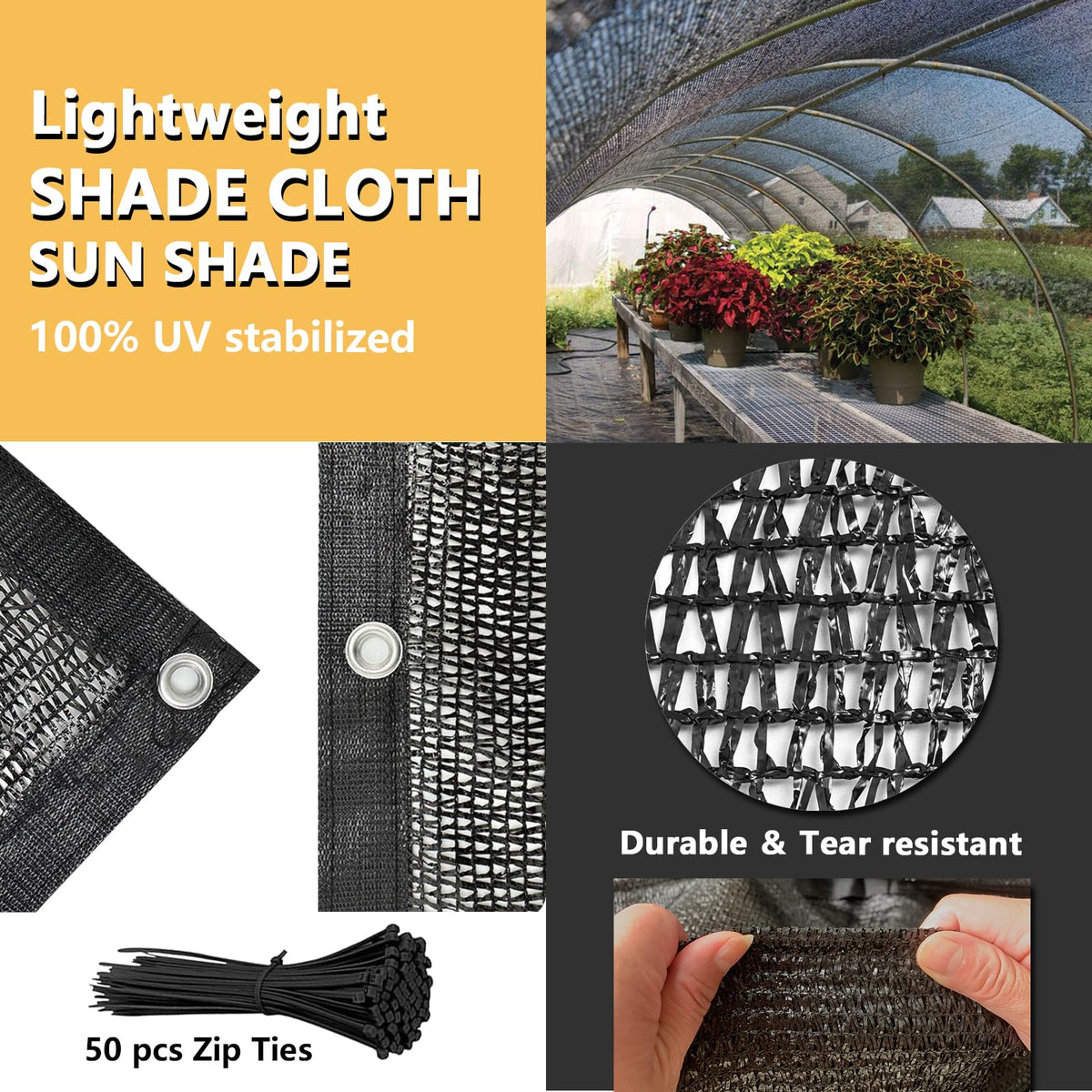 Tilvex UV-resistant breathable mesh shade protecting plants while allowing airflow.