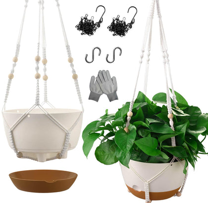 TIMOSUKI 10-inch self-watering hanging planter keeps plants hydrated while you travel.