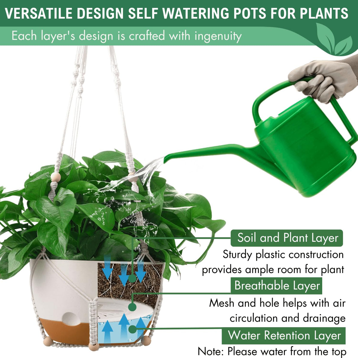 TIMOSUKI bohemian hanger adds indoor decor flair to vertical plant displays.