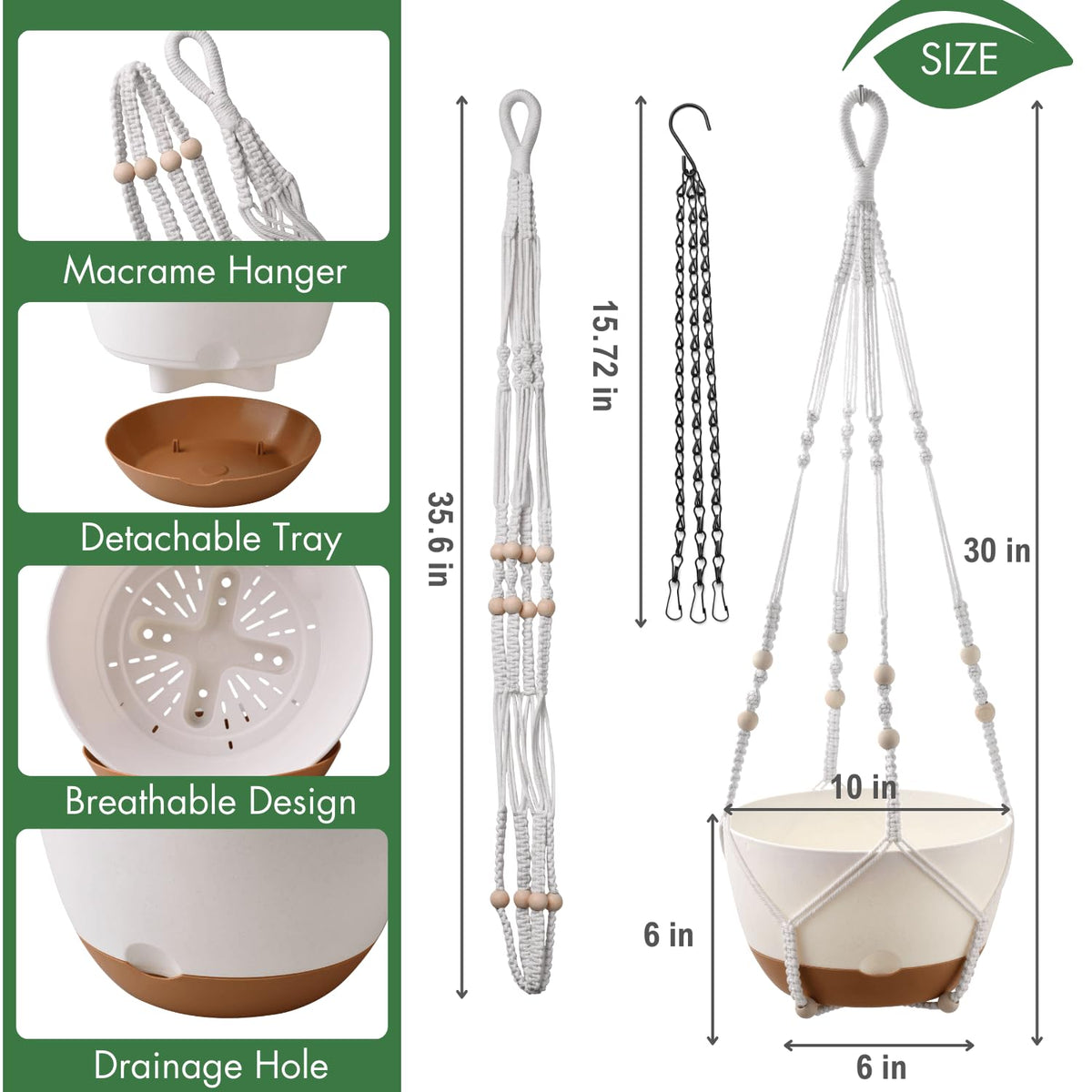 TIMOSUKI hanging planter with metal hook option for sturdy outdoor display.
