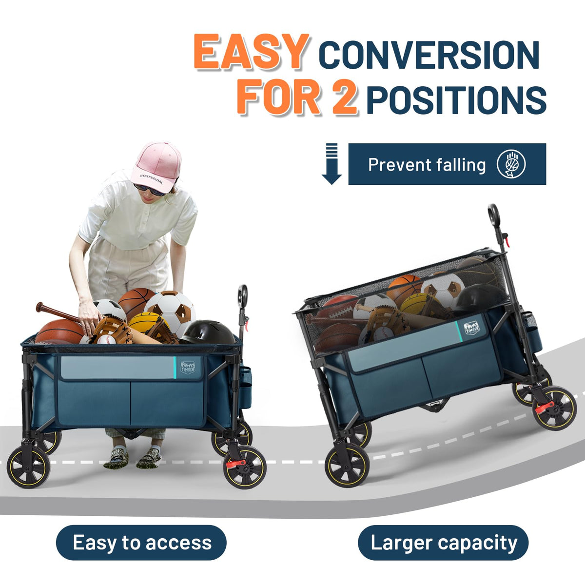 Timber Ridge 350L wagon brake-equipped wheels provide safer control