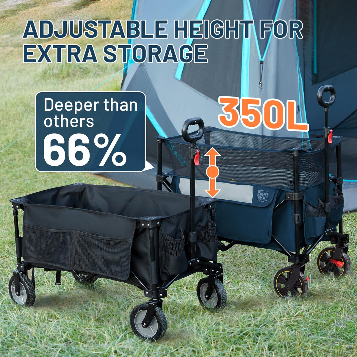 Timber Ridge 350L wagon extended height handle enables easy reach