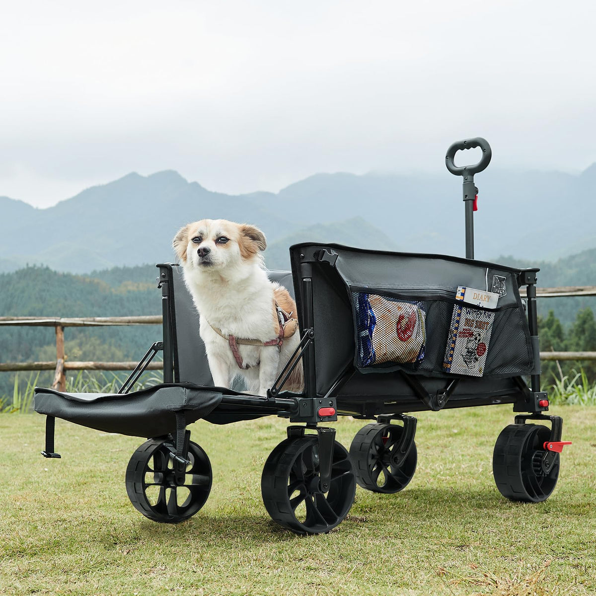 Timber Ridge all-terrain wheels provide smooth rides on sand, grass, and pavement.