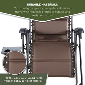 TIMBER RIDGE zero gravity chair brown finish blends with outdoor spaces.