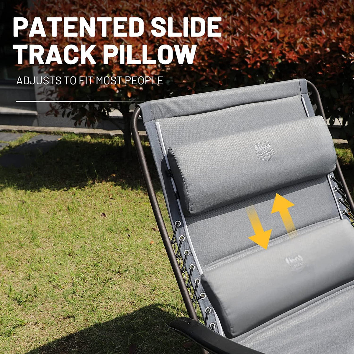 Timber Ridge assembly-free zero gravity chair in gray unfolds quickly for relaxation.