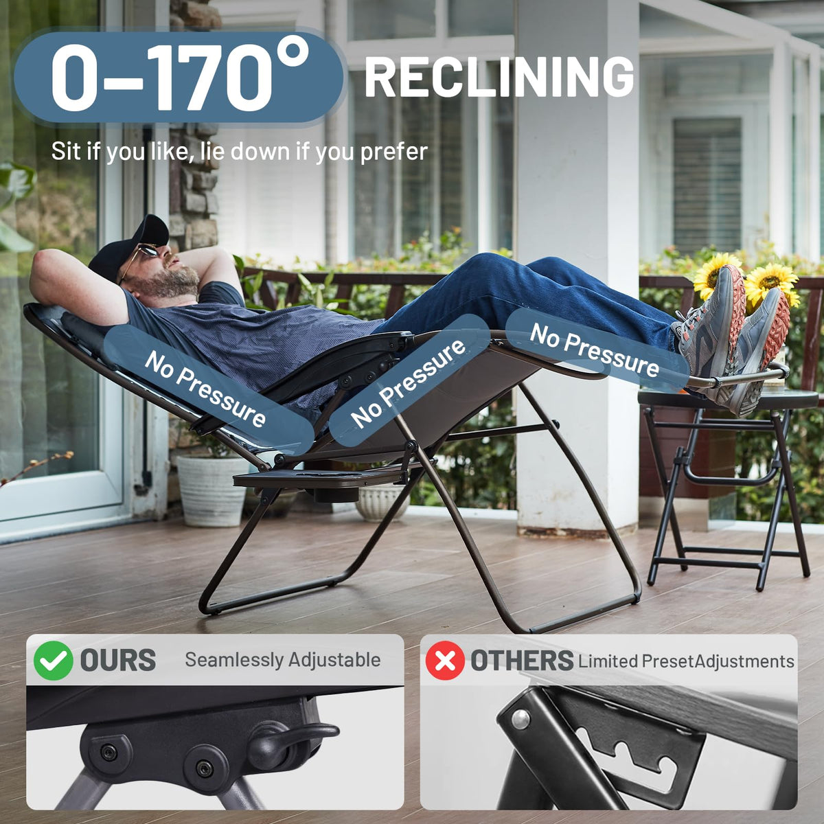 Timber Ridge heavy-duty frame zero gravity chair in gray built for durability outdoors.