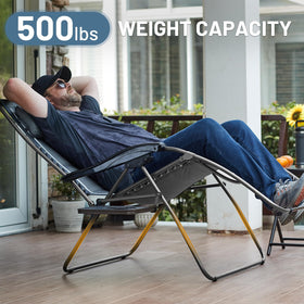 Timber Ridge gray zero gravity chair showing adjustable recline angle for custom comfort.