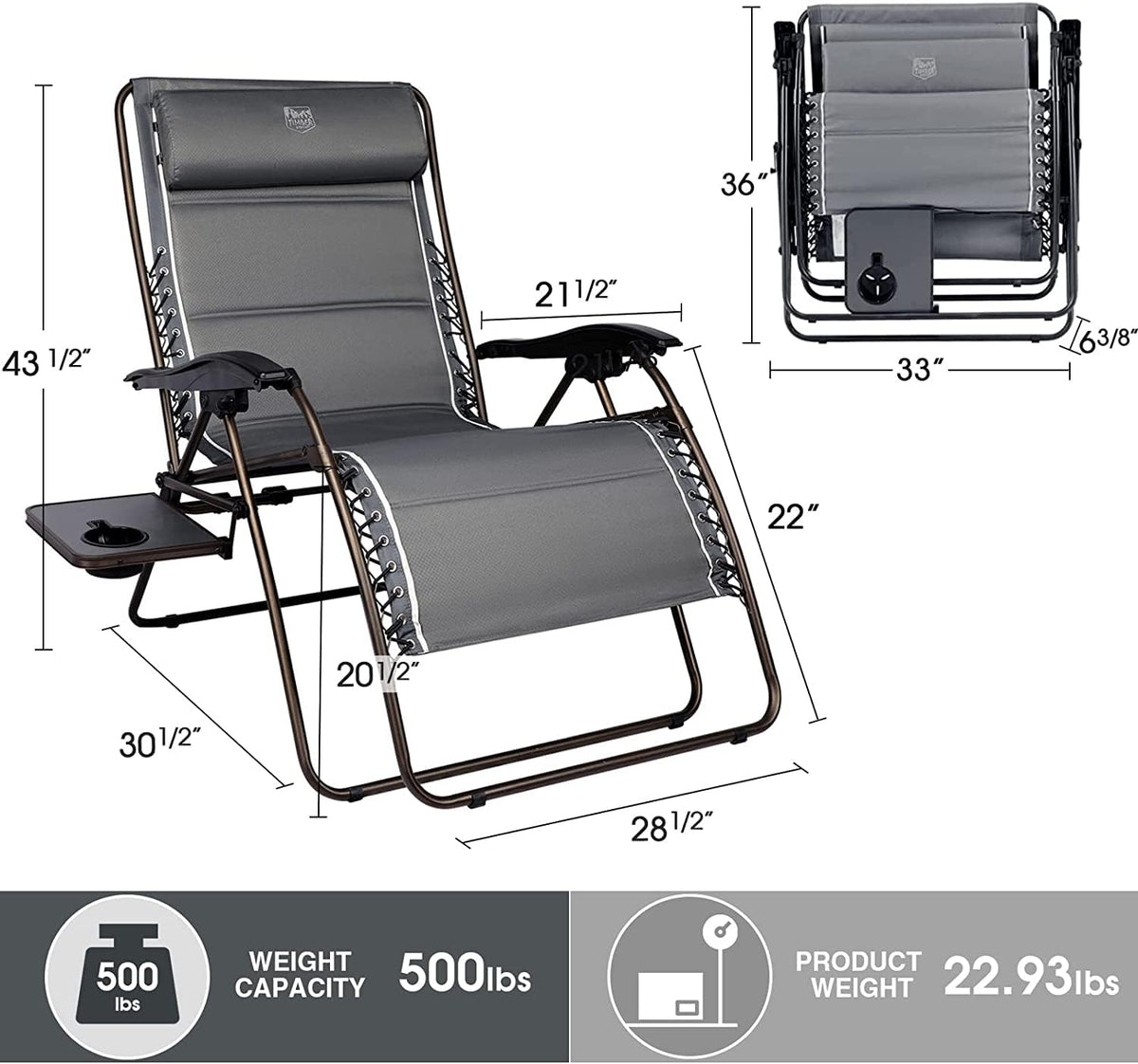 Timber Ridge padded-seat zero gravity chair in gray for extra comfort during outdoor use.