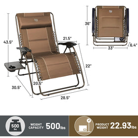 TIMBER RIDGE Oversized Zero Gravity Chair side-table close-up showing convenient cup holder