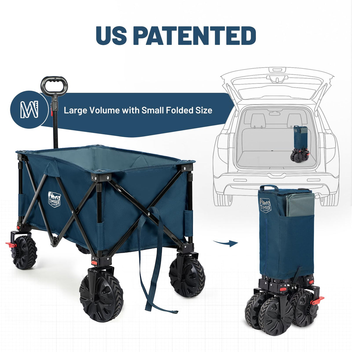 Timber Ridge wagon folded compact for tight storage spaces.