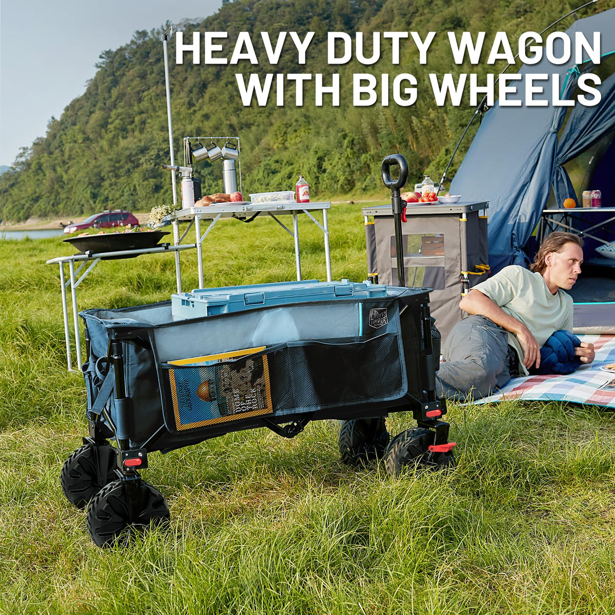 Timber Ridge wagon stowed in car trunk for travel readiness.