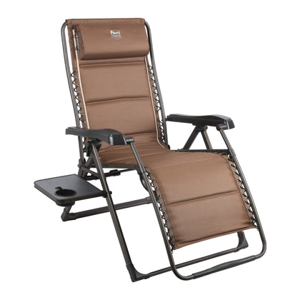 TIMBER RIDGE zero gravity chair is folded for storage and easy transport.