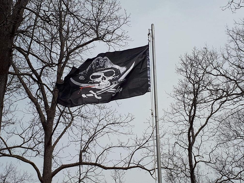 Time Roaming pirate flag brass grommets close-up showing durable hardware
