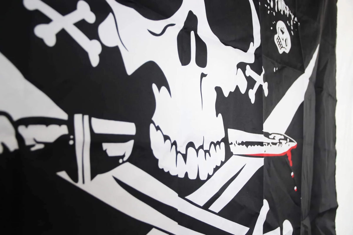 Time Roaming yard pirate flag in light breeze ideal for decoration