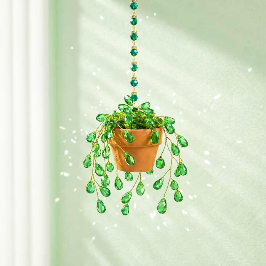 TIMECOSY Sun Catchers window beaded succulent sparkles in sunlight for elegant window decor.